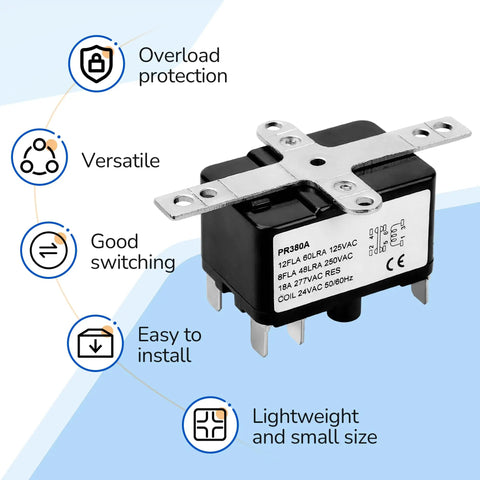 Heavy Duty 24V AC Fan Relay For HVAC Systems With Isolated Switch, Single Pole SPST, Ideal For Blowers, Humidifiers, Goodman Units, And Heat Sequencers, Includes Universal Mount Bracket, black relay with metal bracket
