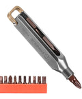 Slick Titanium Pocket Screwdriver Featuring Ten Versatile Bit Sizes Magnetic Repair Multitool And Precision EDC Gear Gotta Have Home Improvement Kit For Pro Level Quick Fixes On The Fly with bit holder and bits.
