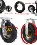 Heavy Duty Swivel Casters With Thick Rubber Wheels And Precision Ball Bearings Rock Solid Silent Glide Design showing pneumatic tires and ball bearing mount.