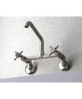 No-Drip Two-Handle Wall Mount Kitchen Faucet In Brushed Nickel, Solid Brass, Adjustable Center Span, Ceramic Disc Cartridge
