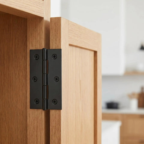 12 Pack Black 2.5 Inch Door Hinges With Screws For Doors Cabinets Furniture And DIY Projects Mini Metal Butt Hinges set mounted on wood door