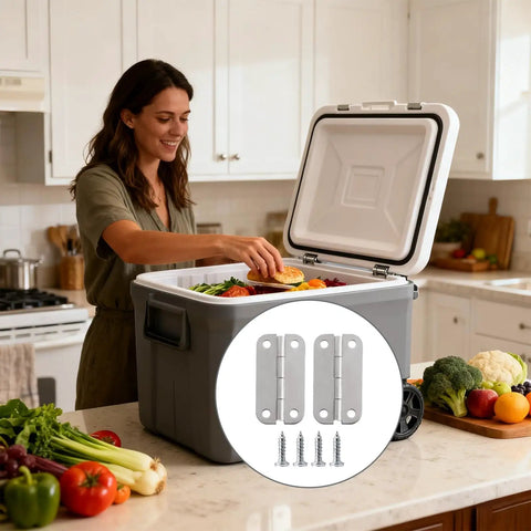 Woman with cooler, featuring 4 Pack Stainless Steel Cooler Hinge Replacement Parts With Screws, Heavy Duty Hinges For Igloo Style Ice Chests
