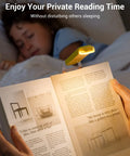 Child reading with Go-To Clip On Book Light For Reading At Night With Amber And Warm White Glow Four Lighting Modes Eye Protection USB Powered Flexible Clip Lamp For Kids And Adults Adjustable Brightness Green