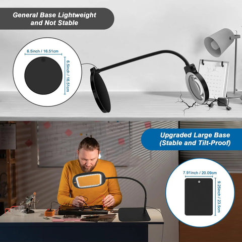 Dual Lens Lighted Magnifier With Stand For Reading And Crafts, Extra Large 7 Inch Viewing Area, 10X Main Lens And 30X Detail Lens