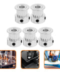 Upgrade Your Rig With This Slick 5-Piece GT2 Timing Belt Pulley Kit For 3D Printers Featuring Durable Aluminum Alloy Construction That Delivers Epic Transmission Stability And Smooth Performance For All Your Wild DIY Projects And Custom Builds. 5 aluminum GT2 pulleys, 14mm x 6mm, for 3D printer belt drive replacement