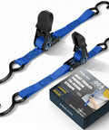 Heavy Duty 1 Inch By 4 Foot Boat Trailer Tie Down Straps with ratchet buckle and box shown on white background