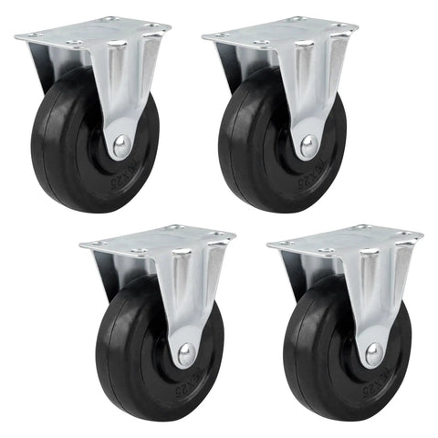 4 Pack 3 Inch Rubber Caster Wheels With Plain Plate Top For Shelves And Trolleys Heavy Duty Noiseless Rolling Each Wheel Supports 99 Lb Ideal Replacement For Warehouse Carts in a grid display
