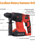 Beast 18V SDS Plus Rotary Hammer Drill With Brushless Motor, 2.5J Impact Energy, cordless with dual 2Ah Li-Ion batteries.