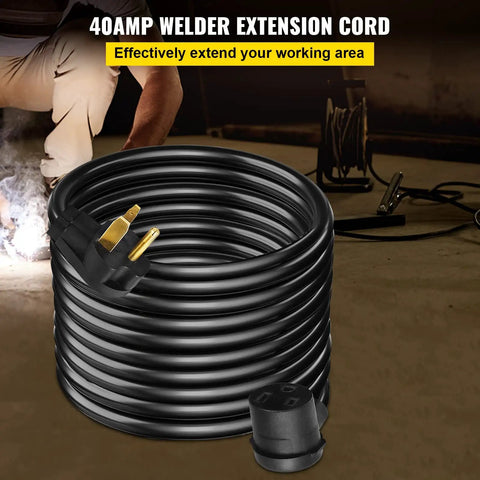 Heavy Duty 50 Foot Welder Extension Cord 40 Amp 250 Volt 10 Gauge NEMA 6 50 Three Prong Welding Power Cord coiled on floor