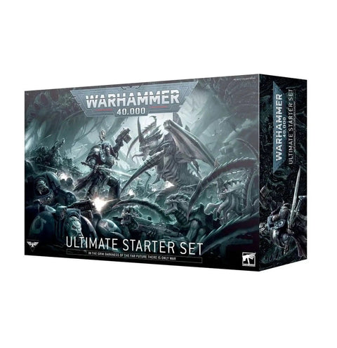 Ultimate Starter Set For 40K Warhammer With Miniatures, Battle Mat, Quick Rules, Dice, And Tools box packaging