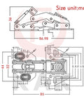 Technical diagram of soft closing hydraulic cabinet hinges for kitchen and RV doors quiet damper buffer.