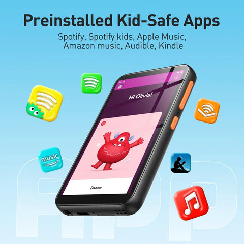 Kid Friendly MP3 Player With Bluetooth And WiFi 4 Inch Screen Music Player With Parental Controls Spotify Kids Compatible apps