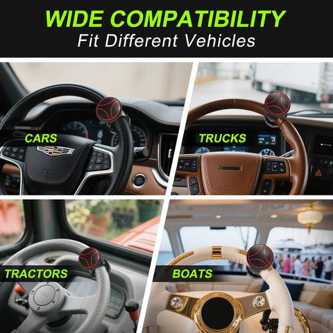 Tool Free Steering Wheel Knob For 3.45 To 4.9 Inch Steering Wheels, Easy On Off Spinner For Cars Trucks Mowers Tractors Boats With No Screws Or Tools Needed Red Metal Bearing installed on various vehicles.