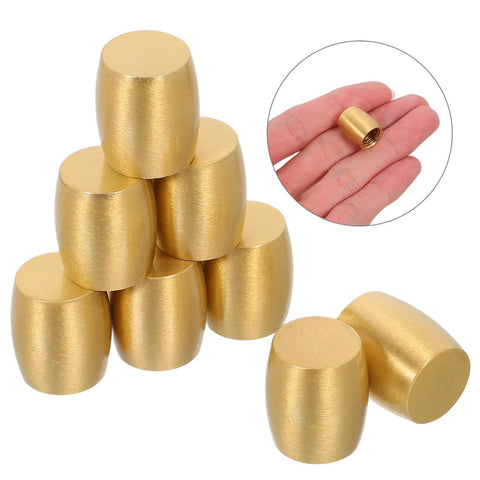 8pc Brass Furniture Legs For Wooden Trays And Boxes, Cone Shaped Metal Feet with golden finish in hand and stack view