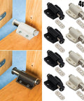 Door Catch Set Pack Of 4 No Brainer Push Open Touch Latch with Soft Close and strong spring loaded closure, black and white.