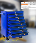 Beast Seven Drawer Rolling Tool Chest For The Garage With Ball Bearing Slides, blue steel with side handle and casters