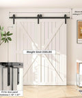4Ft Bypass Sliding Barn Door Hardware Kit For Double Wooden Doors On One Track With Combination Track Mode installed view.