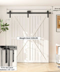 Installed 11 Foot Bypass Sliding Barn Door Hardware Kit For Double Wooden Doors With Single Track Bypass System No Sweat Install Smooth Roller Action Heavy Duty Sliding Door Hardware For Modern Home Renovation
