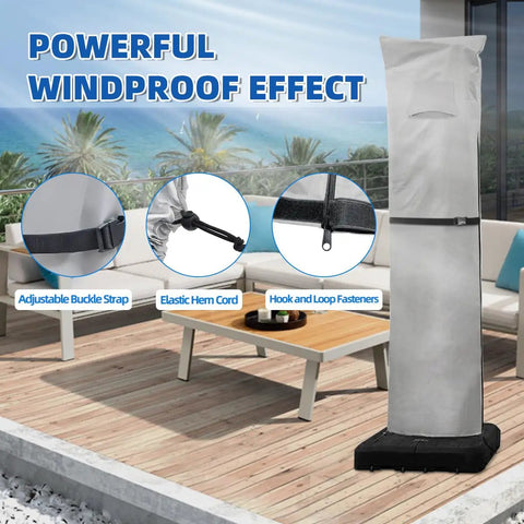 Heavy Duty Patio Cantilever Umbrella Cover With Air Vent 600D Waterproof Fabric UV Shield Anti Fade And Tear Resistant displayed on patio