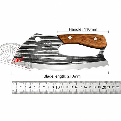 Two Piece Meat Cleaver Knife Set For Cutting Meat And Vegetables, Pro Grade Carbon Steel Cleavers with wood handle and measurements