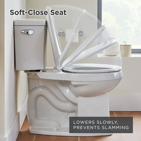 White Soft Close Elongated Toilet Seat With Sturdy Adjustable Bolts For Snug Bowl Fit Quiet Slow Closing Lid Smooth Glide Design That Kicks Loud Slamming To The Curb