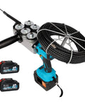 Jiminhuixin Electric Cable Threader Wire Pulling Machine With Brushless Motor one button control with spools and two batteries.