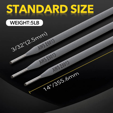 E6013 3 32 Inch Diameter 5Lb Carbon Steel Arc Welding Rods, 14 Inch Length, close-up of electrodes