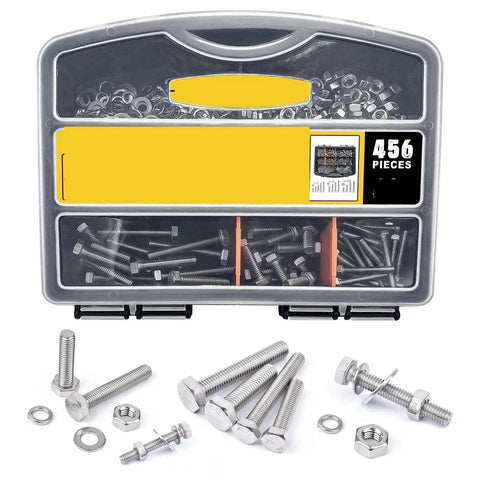 456 Piece 304 Stainless Steel Hex Bolts Nuts And Washers Set M4 M5 M6 Assortment Kit For Home DIY Auto Repair And Metalwork Heavy Duty Durable Fasteners For Strong Long Lasting Threaded Connections Pro Grade Quality, case view