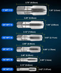 Pro Grade NPT Pipe Tap Set 6 Piece Kit With Sizes 1 Inch, Three Quarter Inch, One Half Inch, Three Eighths Inch, One Quarter Inch, One Eighth Inch Alloy Steel Pipe Thread Cutting Tool With Four Straight Flute Design And Handy Storage Case