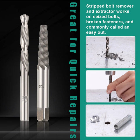 Left Handed Drill Bit And Screw Extractor Kit With Cobalt Steel, Ten Piece Pro Grade Set Including Five Left Hand Bits and extractors