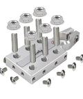 Beefy 16-Way Lead Acid Battery Post Terminal Ends With Distribution Block Bus Bar For 8 AWG Up To 4/0 XL Gauge Positive And Negative For SAE DIN EN Tapered Top Posts, silver metal terminals with bolts