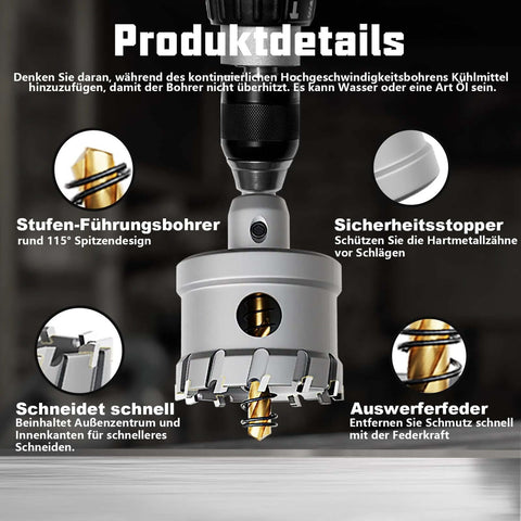 GSTK 14-piece heavy-duty carbide hole saw set with titanium-plated pilot drills and 2 L-wrenches (front view)