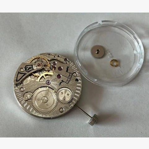 Drop In Hand Winding Mechanical Watch Movement ST3621 ETA6498 Replacement Part with cog detail and protective cover visible