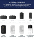 Remote controls and keypads compatible with Half Horsepower Chain Drive Smart Garage Door Opener With Battery Backup And MyQ Connectivity