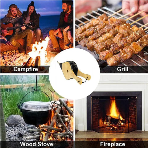 Heavy Duty Fireplace Bellows And Large Wood Fire Blower Crafted From Rock Hard Heat Resistant Leather, for campfire, grill, and fireplace use.