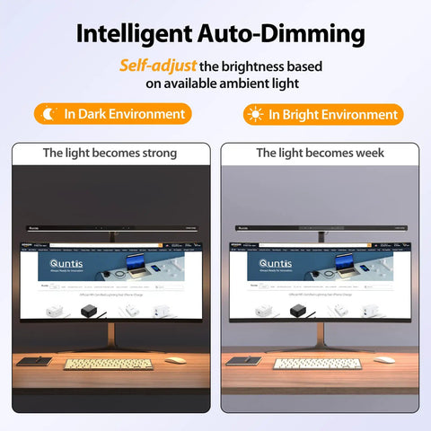 Ultra Wide LED Desk Lamp With Clamp For Your Home Office Eye Care, 31.5 Inch Long Lighting Bar, demonstrating auto dimming feature