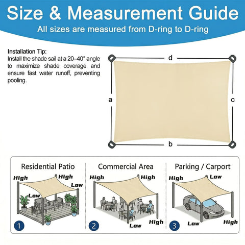 Built Tough Waterproof Shade Sail In Custom Sizes 12 By 16 Feet Rectangle for patio backyard and pergola size guide