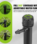 Close-up of 60 Piece 360 Degree Drip Irrigation Emitters For 1 Quarter Inch Tubing Durable Plastic Drippers with water flow adjustment