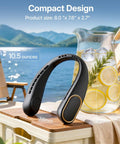 Neck Fan Portable Personal Cooling Device With 5000mAh Rechargeable Battery, Hands Free Wearable Bladeless Design next to lemon water jar.