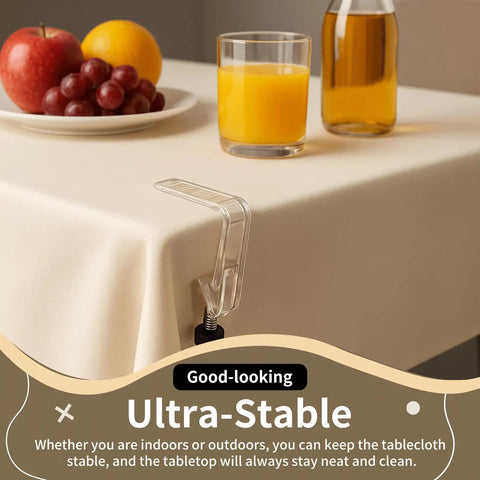 Clear Tablecloth Clips That Grip Tight No Slip For Tables From 0.4 To 1.96 Inch Thick 12 Pack on dining table corner.