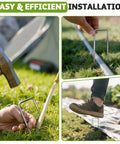 Heavy Duty 12 Inch Galvanized Landscape Staples For Weed Barriers And Lawn Projects installed with hammer and foot