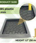 Close-up of Four Piece Plastic Concrete Molds Set for DIY Paving Pathways Cobblestone Look, showing ABS plastic and size 11.8 in