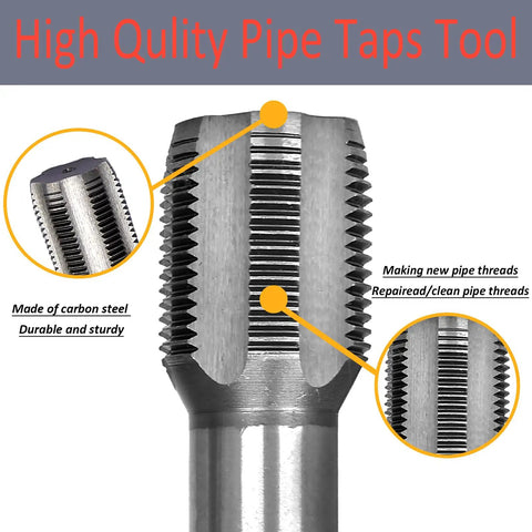 Professional NPT Pipe Tap Set 5 Piece Pro-Grade Carbon Steel with Thread-Forming Taps and Drill Bits close-up view