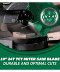 Close-up of 10" 24T TCT miter saw blade on Portable Table Saw With Compound Miter Saw Base cuts like butter through wood.