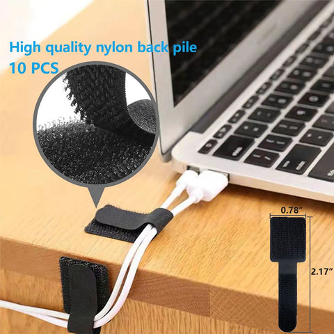 Boss Level Cable Management Kit For TV And Office with nylon straps securing laptop cables on desk