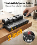 10 Ft Heavy Duty Extension Cord With 13 Hella Spacious Ac Outlets And Dual Usb A Type C Fast Charging Rock Solid Surge Protector Power Strip showcasing 2-inch widely spaced outlets for oversized adapters.