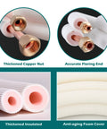 Close-up of Mini Split Line Set Kit With 25 Ft Copper Lines showing flaring end, thickened copper nut, and anti-aging foam cover.