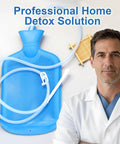 Home Use Colon Cleanse Enema Bag Kit 2L With 4 Tip Nozzles and flow control clamp displayed with smiling man