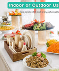 Acacia Wood Utensil Holder And Plate Organizer For Parties Six Compartment Silverware Caddy on buffet table setup
