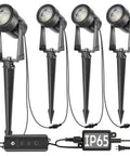 Outdoor Landscape Lighting Kit With Dusk To Dawn Sensor Controller For Auto On Off 4 Pack Weatherproof Pathway Garden Yard Spotlights Easy Install